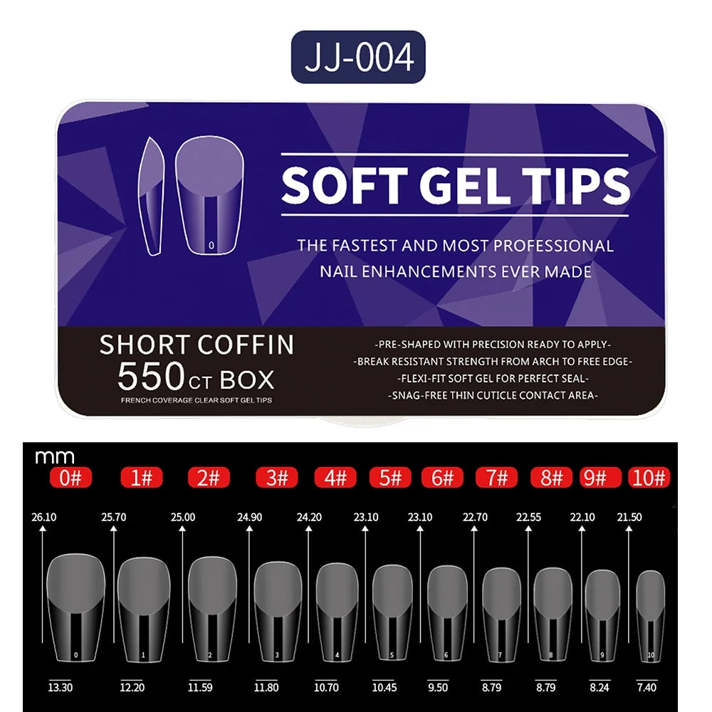 Комплект от 550 броя Soft Gel типси – матови, пълен капак