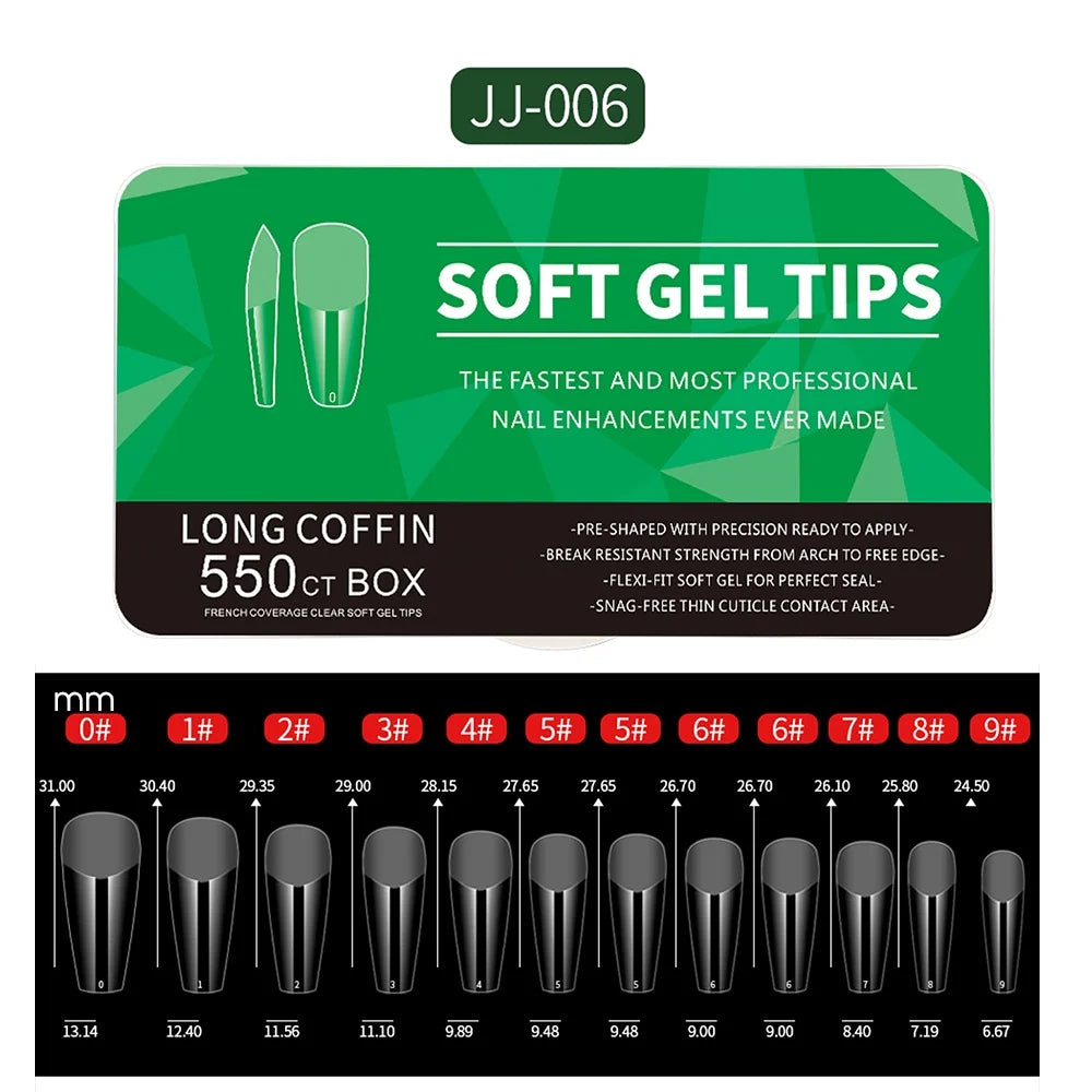 Комплект от 550 броя Soft Gel типси – матови, пълен капак