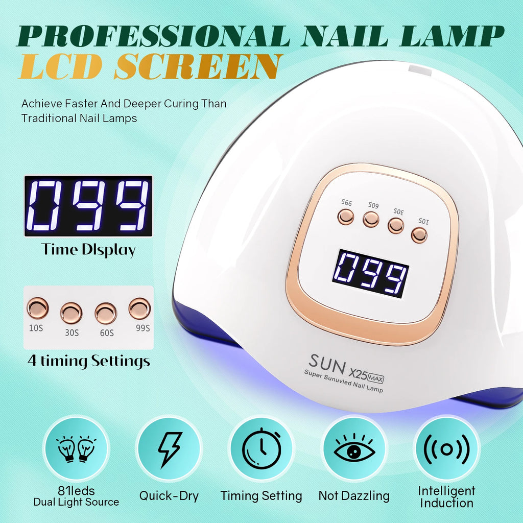 Професионална UV лампа за нокти 380W с 81 LED – LCD дисплей