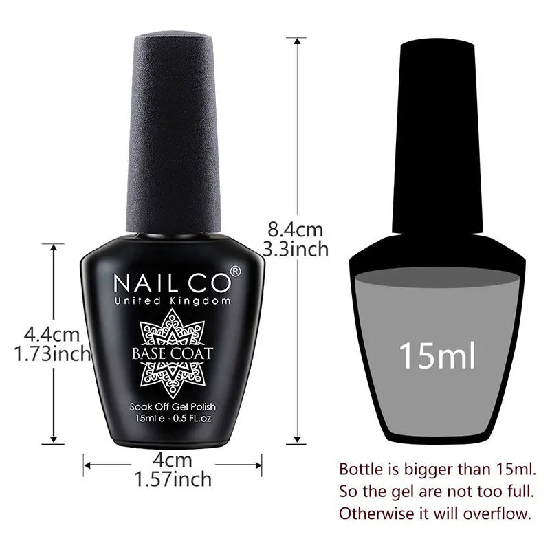 Комплект за гел лак NAILCO – 15 мл база, топ лак, праймер и гел за премахване