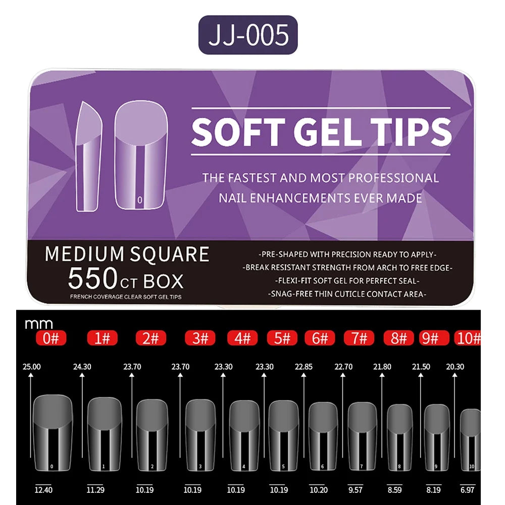 Комплект от 550 броя Soft Gel типси – матови, пълен капак