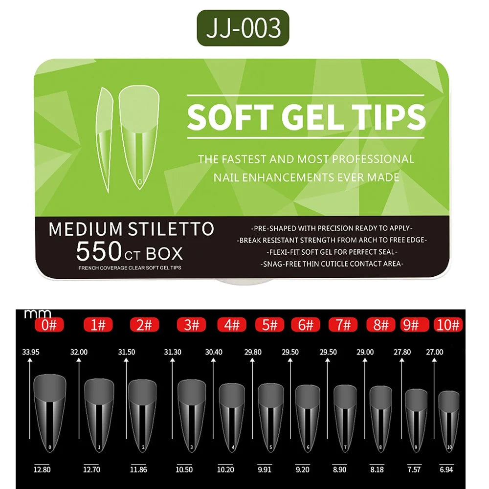 Комплект от 550 броя Soft Gel типси – матови, пълен капак