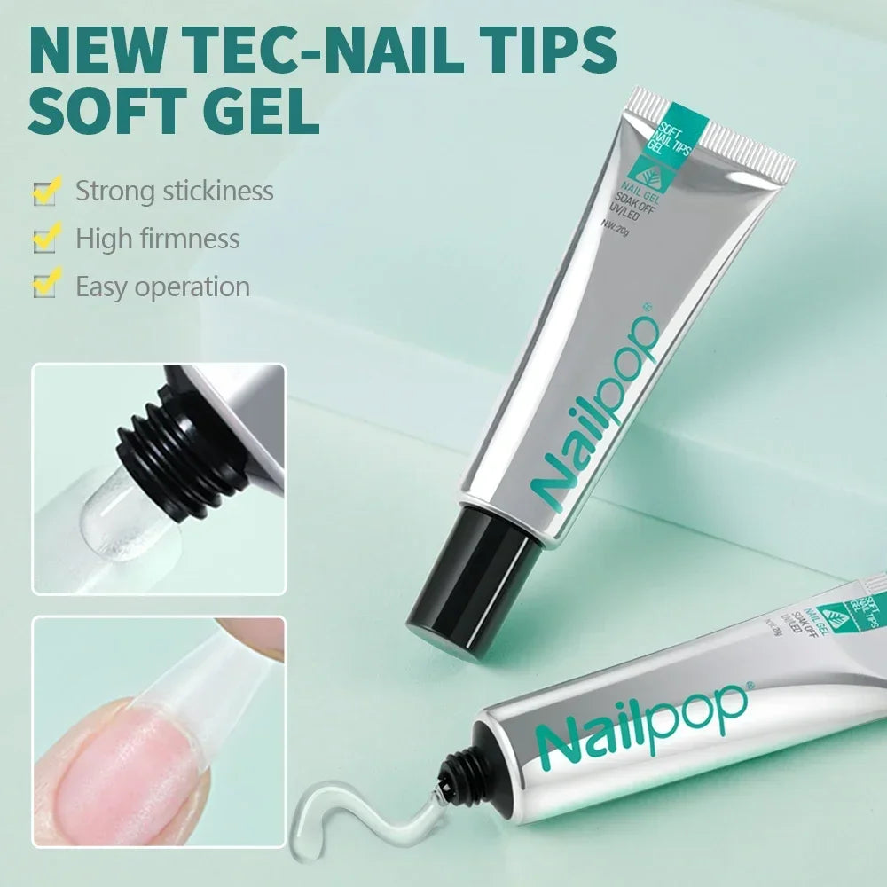 Комплект за удължаване на нокти Nailpop – 600 броя полупрозрачни върхове, гел лепило, UV лампа и инструменти